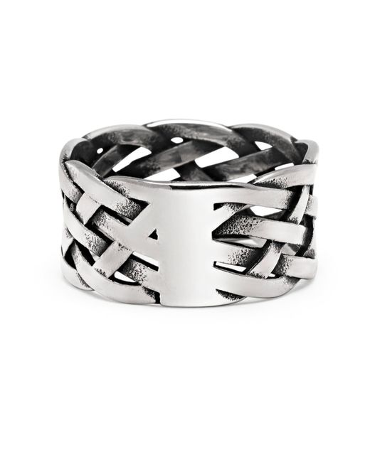 Nialaya Metallic Stainless Steel Woven Chain Ring for men