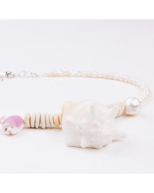 Oana Savu Pink Beach Summer Holiday Necklace Sea Shells Pendant Pearls