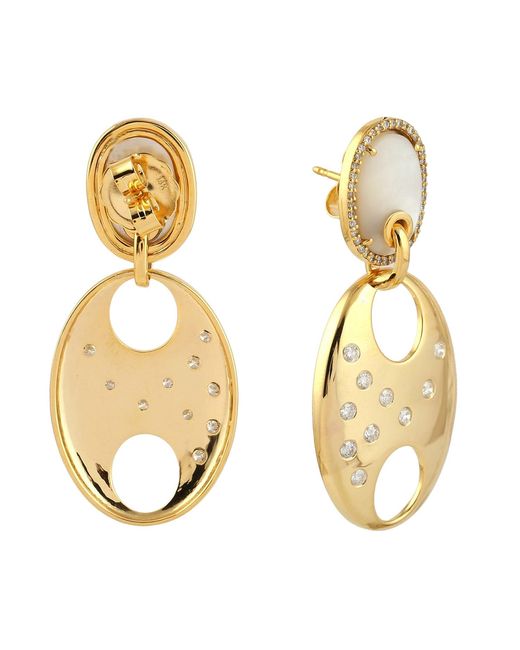 Artisan Metallic 14k Gold In Pave Diamond & Mother Of Pearl Flat Anchor Link Dangle Earrings