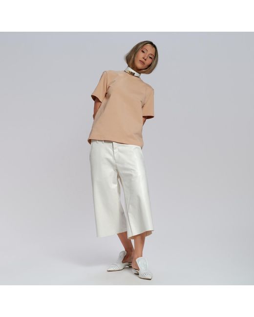 Hedare Gray Capri Leather Trousers