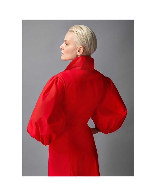 Femponiq Red Wide Lapel Asymmetric Cotton Dress