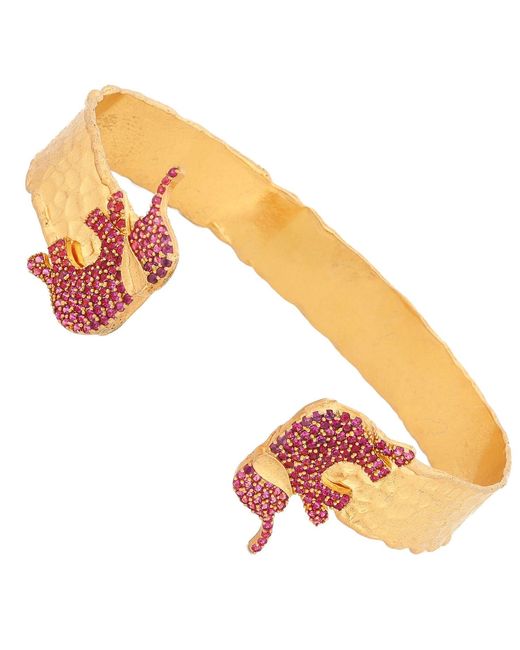 Ebru Jewelry Orange Guardian Ruby Elephant Cuff Bracelet