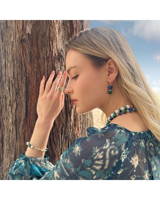 Farra Blue Heart-Shaped Lapis With Round Malachite Earrings