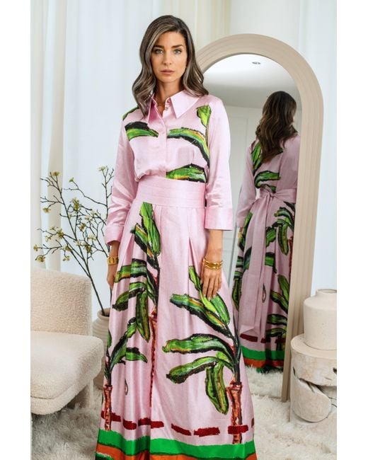 Jessica Russell Flint Pink Belted Maxi Shirt Dress