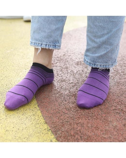 Peper Harow - Made in England Purple Retro Stripe Luxury Crew & Trainer Socks Bundle