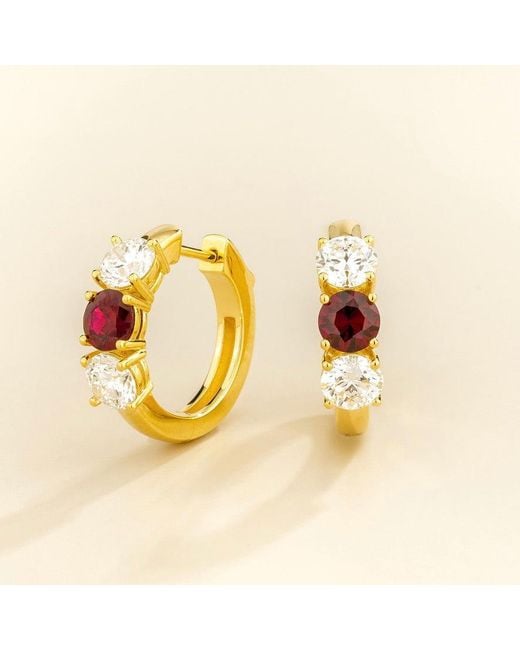 Juvetti Metallic Tres Ruby & Diamond Three-Stone Huggie Hoop Earrings