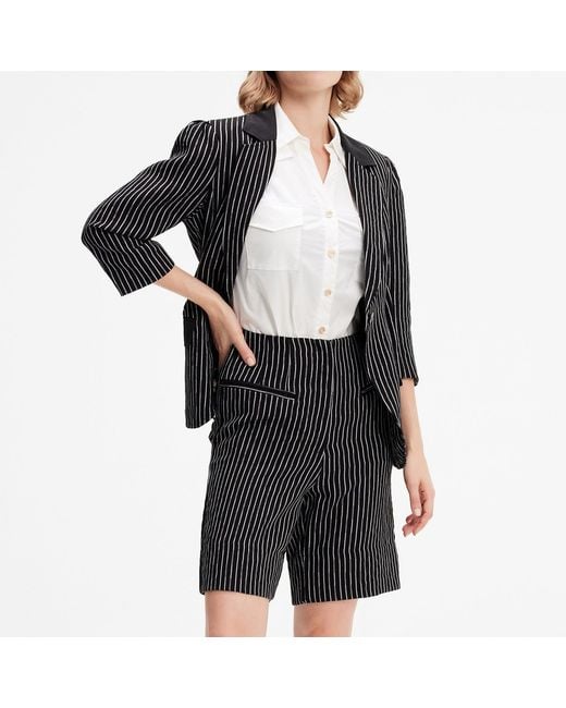Smart and Joy Black Striped Straight Shorts