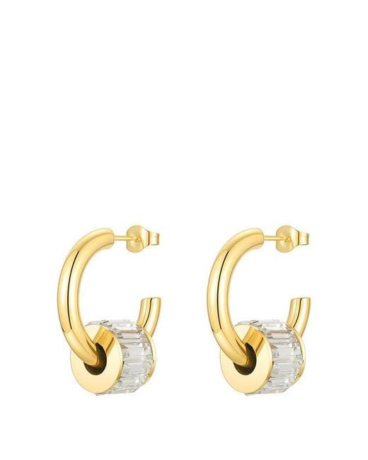 Saint Grace Metallic Fold Plated Stainless Steel C Shaped Diamond Baggette Earring
