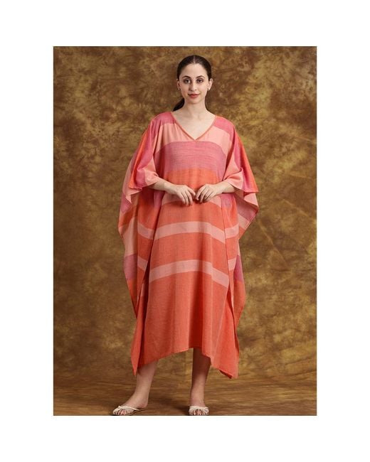 Heritagemoda Pink Sheer Cotton Kaftan Dress – Lightweight & Breezy Resort Wear