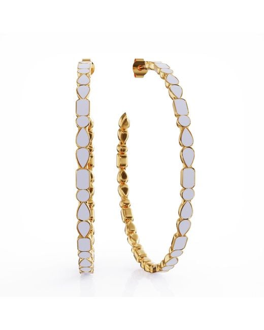 Linda Fiore Metallic Adeline Vermeil Hoop Earrings Creme Enamel