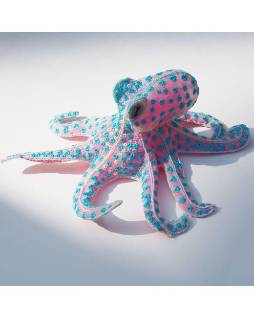 Nana Watanabe Blue Flora Octopus – Sculptural Embroidered Brooch