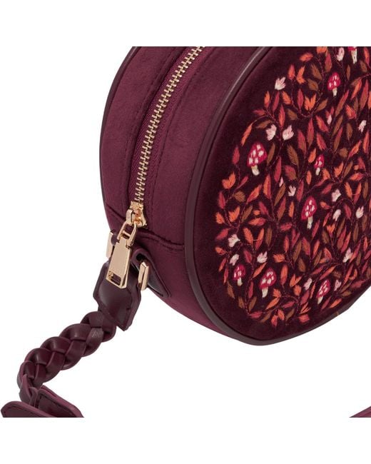 Fable England Mushroom Embroidered Velvet Circle Bag