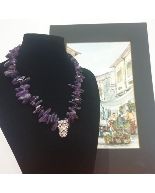Way to Chic Blue Amethyst Necklace With Crystal Pendant