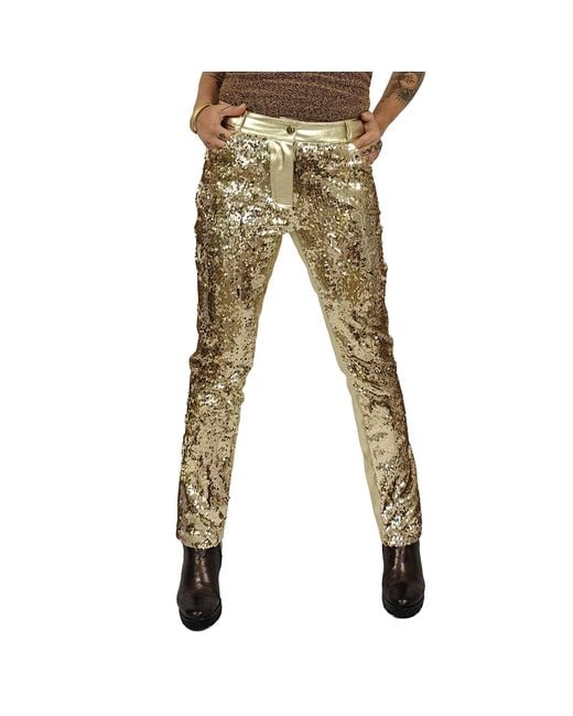 Lalipop Design Double-Sided Sequined & Metallic Cotton Blend Pants