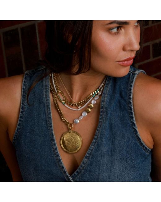 Rachel Nathan Metallic Pearl Coin & Shield Necklace