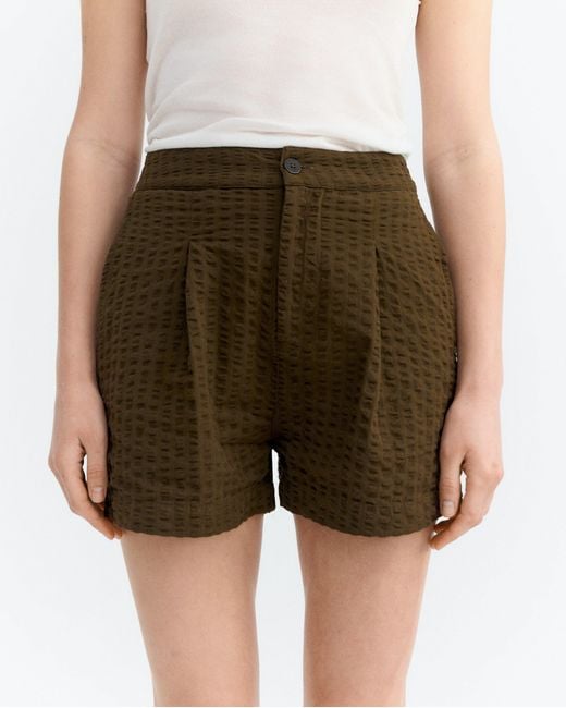 Thinking Mu Brown Seersucker Shorts Narciso