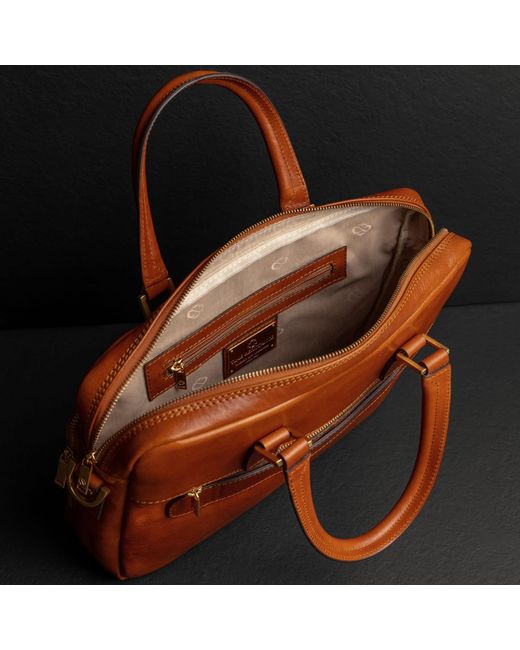 Time Resistance Brown Cognac Leather Briefcase Laptop Bag