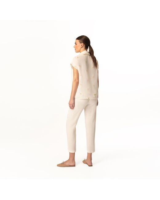 Haris Cotton Natural Neutrals Ribbed Back Waist Linen Tapered Pants