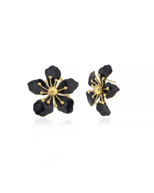 Milou Jewelry Black Magnolia Flower Earrings