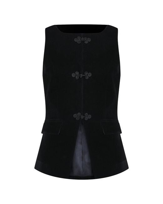 Malo Black Tailored Velvet Vest With Chinese Knot Buttons