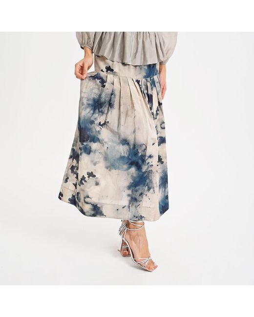 Lalipop Design Blue Ink Pleated Midi Skirt