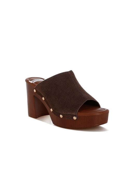 Rag & Co Brown Masaki Soft Suede Leather Wooden Clogs