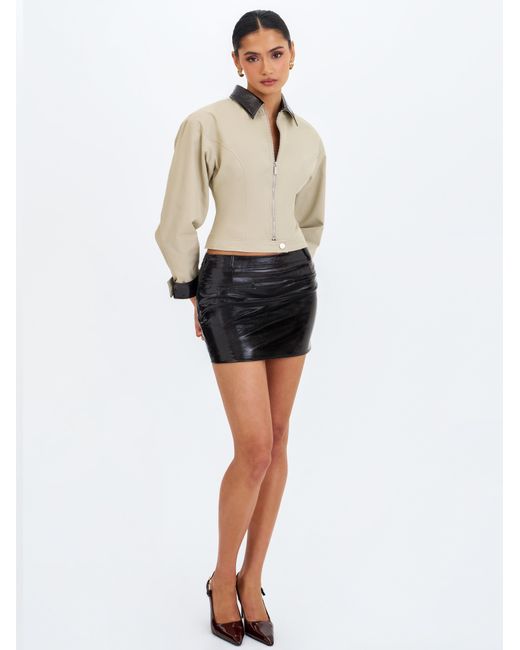 Miss Circle New York Black Vivian Mocha Faux Leather Low-Rise Mini Skirt