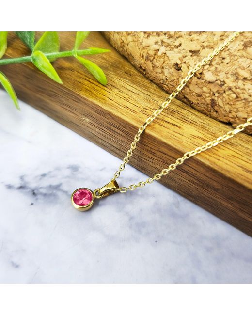 Harfi Metallic Mini Round Ruby July Birthstone Pendant Necklace