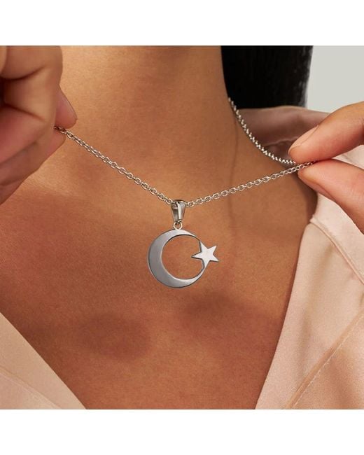 Unaloe Metallic Sterling Crescent Moon And Star Necklace – Vermeil Islamic Pendant Jewelry, Symbol Of Faith, Spirituality, And Unity