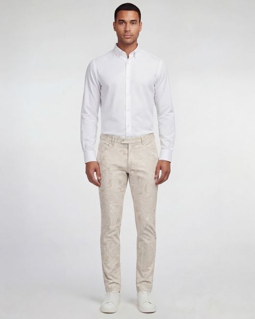 Lords of Harlech Natural Neutrals Jack Paisley Explosion Ivory Flat Front Pant for men