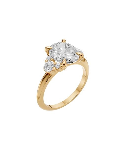 Aya Fine Jewelry Metallic Oval Lab Diamond With Round Side Stones Bridal Promise Ring For
