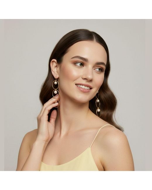 Jaredjamin White Pearl Lindy Dangle Earrings