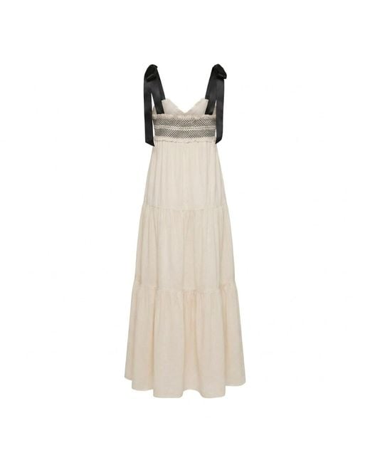 Modenaire Natural Neutrals Lace Trim Maxi Dress Smocked Form
