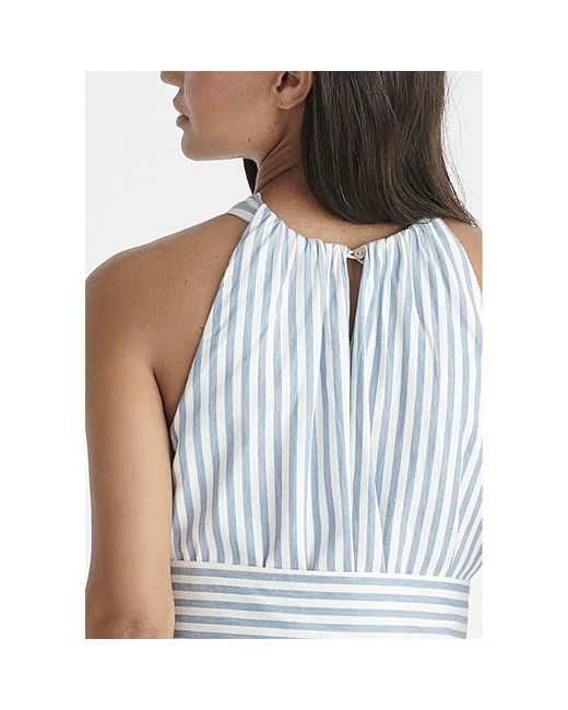 Paisie Blue Striped Halterneck Cotton Jumpsuit