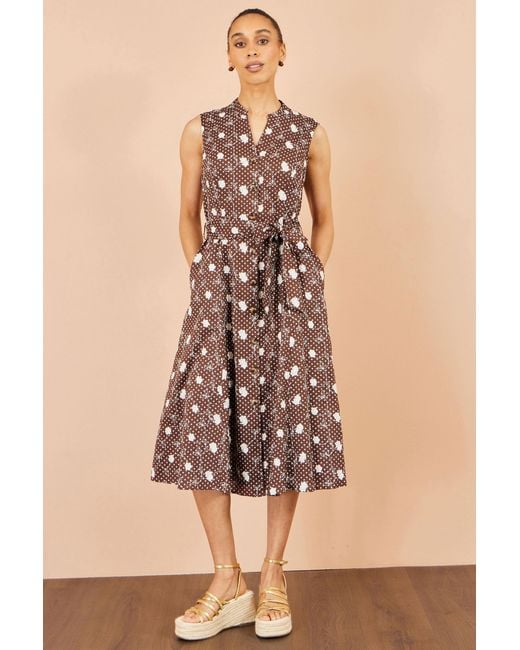 Yumi' Brown Cotton Embroidery Shirt Dress