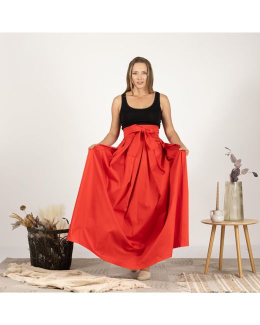 Nikka Place Red Cotton A-Line Skirt With High Waist
