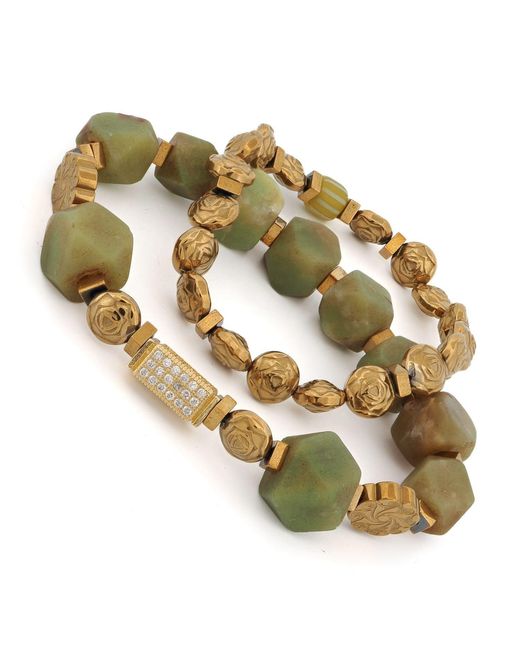 Ebru Jewelry Metallic Spiritual Garden Natural Jade & Bracelet Set