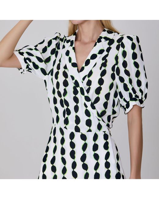 Smart and Joy Black Tailor Collar Graphic Print Short Warp Dress