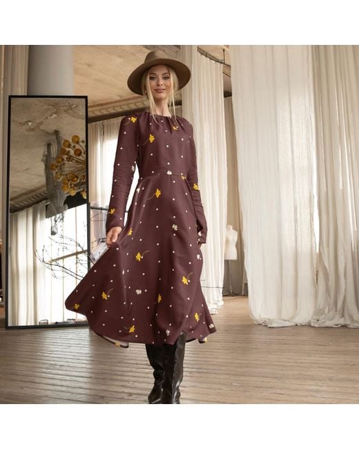 RainSisters Red Fit & Flare Long Sleeve Midi Dress: Vintage Flare