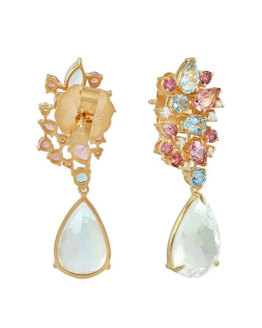Artisan White Aquamarine, Multi Tourmaline & Moonstone Diamond Drop Earrings