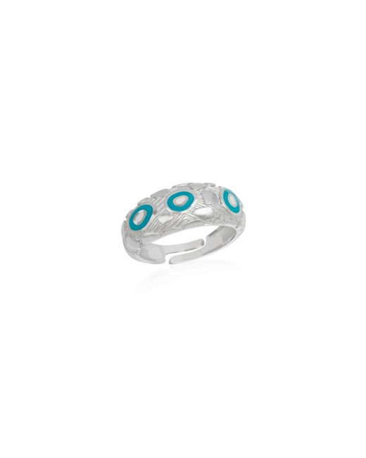 Spero London Blue Natural Textured Sterling Evil Eye Ring