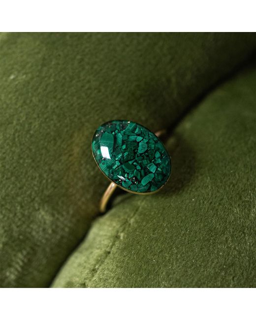 Kate Koel Green Statement Emerald Oval Cocktail Ring