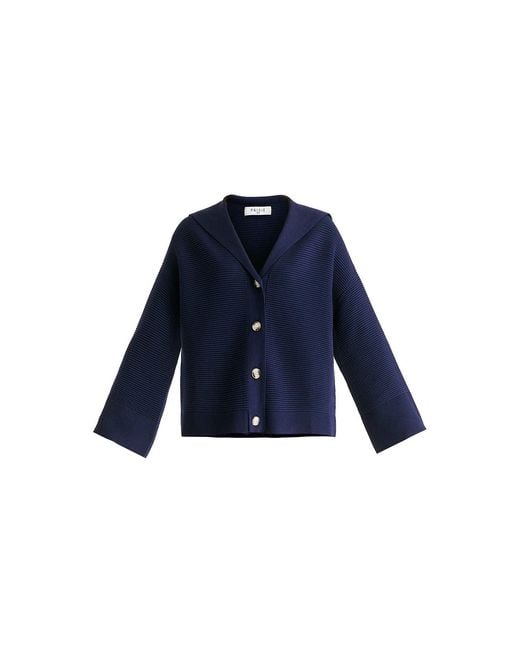 Paisie Blue Sailor Collar Ribbed Cardigan
