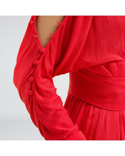 Smart and Joy Red Long-Sleeved Fitted Dress With Off-Shoulders