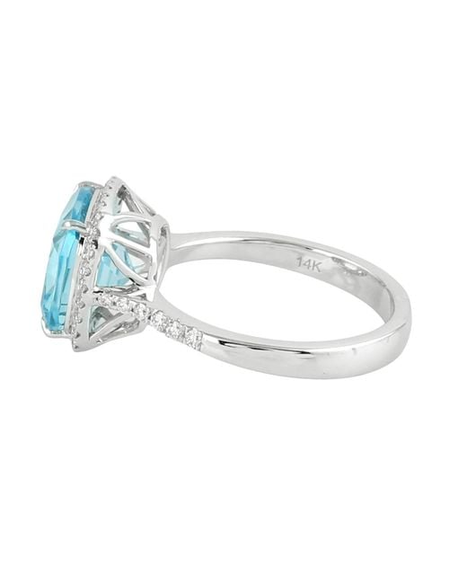 Artisan Blue 14K Topaz & Diamond Halo Solitaire Ring