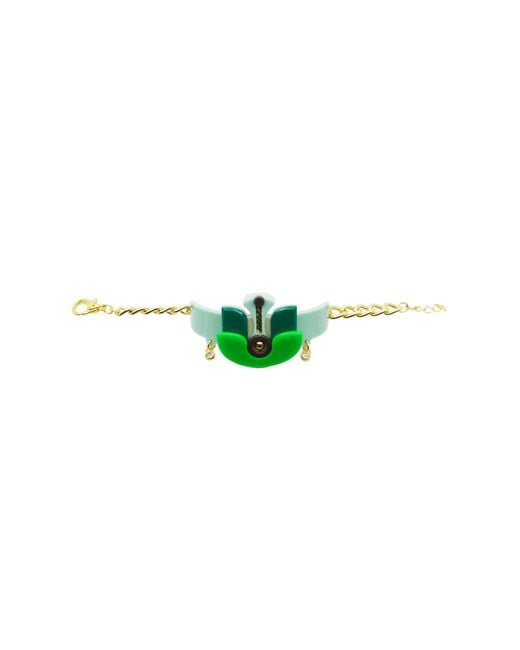 Gissa Bicalho Green Acrylic Handmade Bracelet Lotus