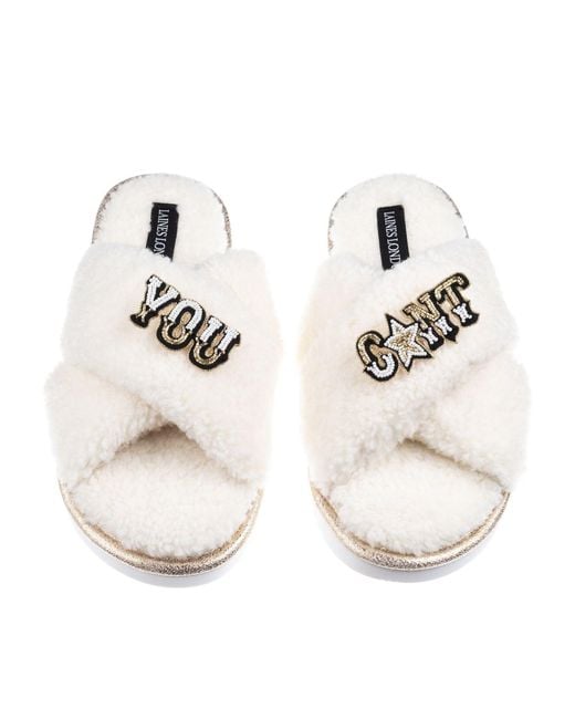 Laines London White Neutrals Laines Neutral Boucle Slippers With You Cunt Brooches
