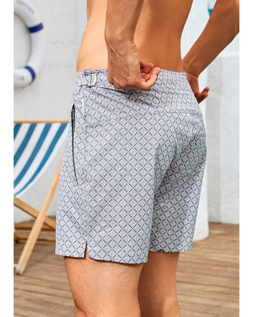 Vayla Blue Long Length Light Geometric Print Swim Shorts for men