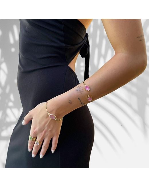 Ebru Jewelry Pink Cleopatra Agate Gemstone Cuff Bracelet