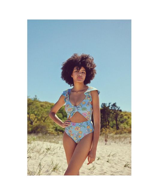 Jessie Zhao New York Blue Ocean Flower One-Piece Swimsuit